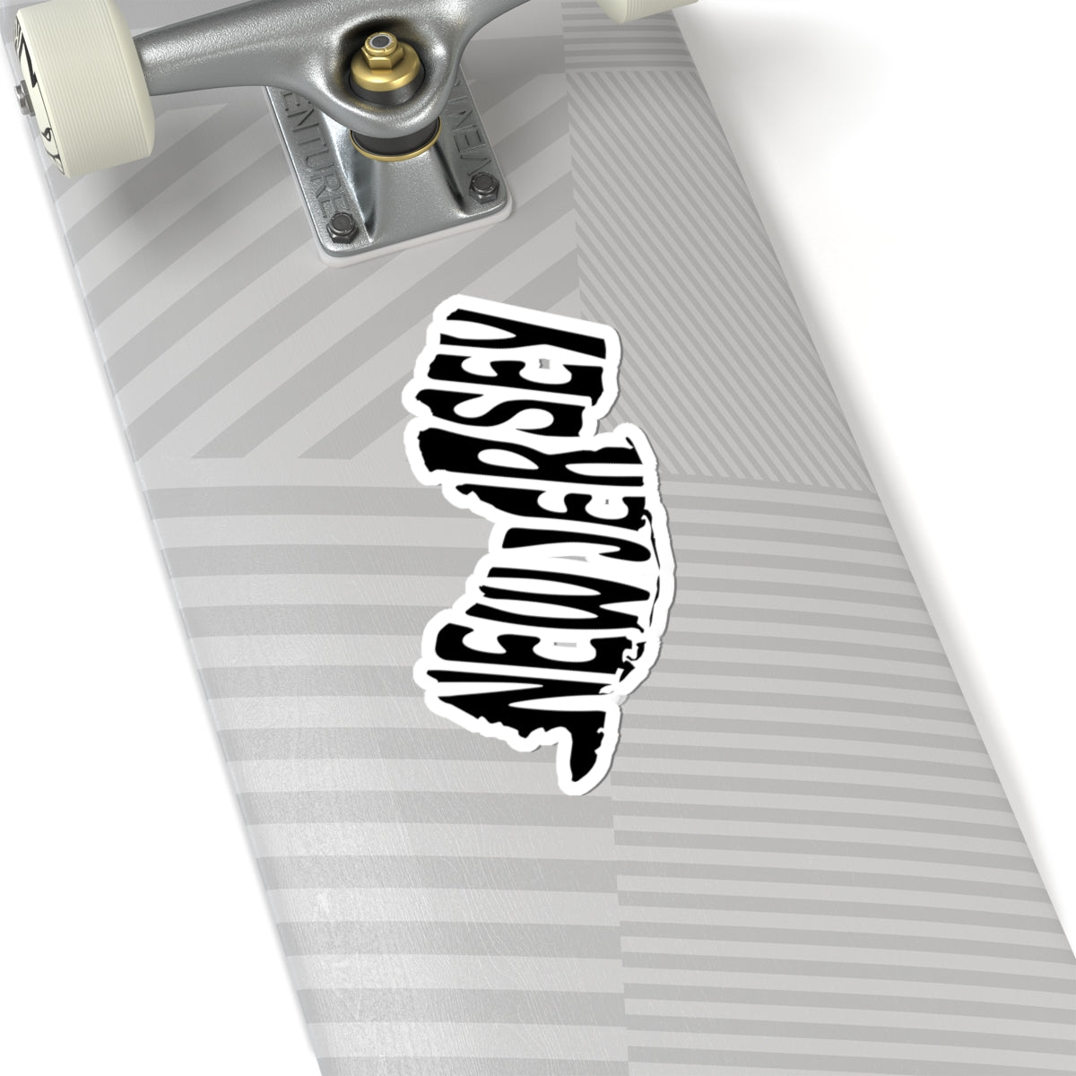 New Jersey State Outline Sticker — Black Typographic Kiss-Cut Sticker