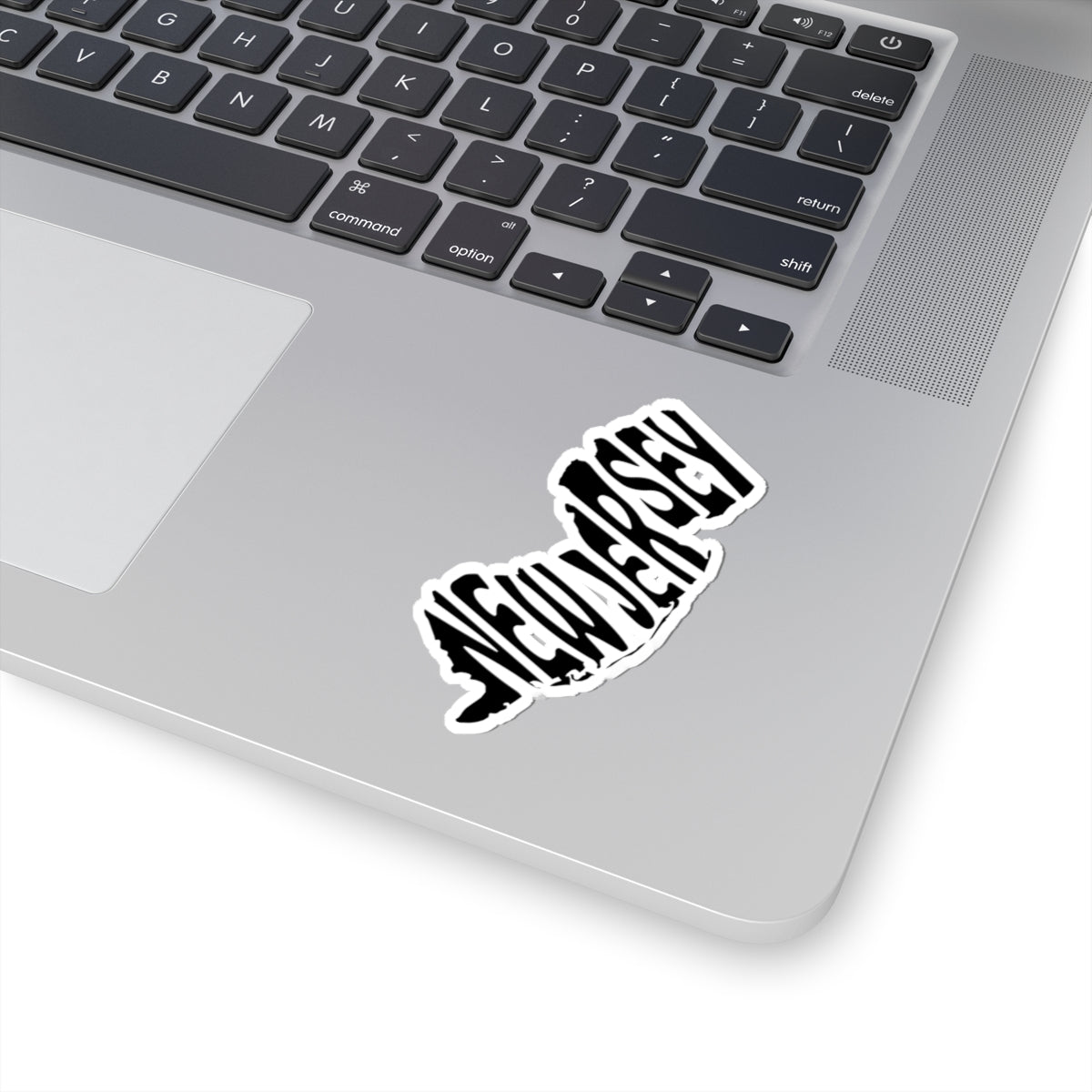 New Jersey State Outline Sticker — Black Typographic Kiss-Cut Sticker