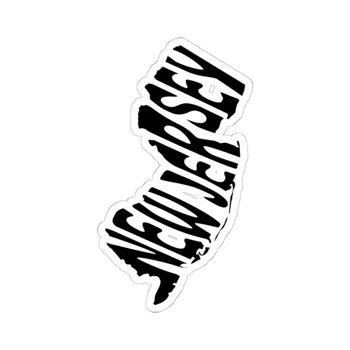 New Jersey State Outline Sticker — Black Typographic Kiss-Cut Sticker