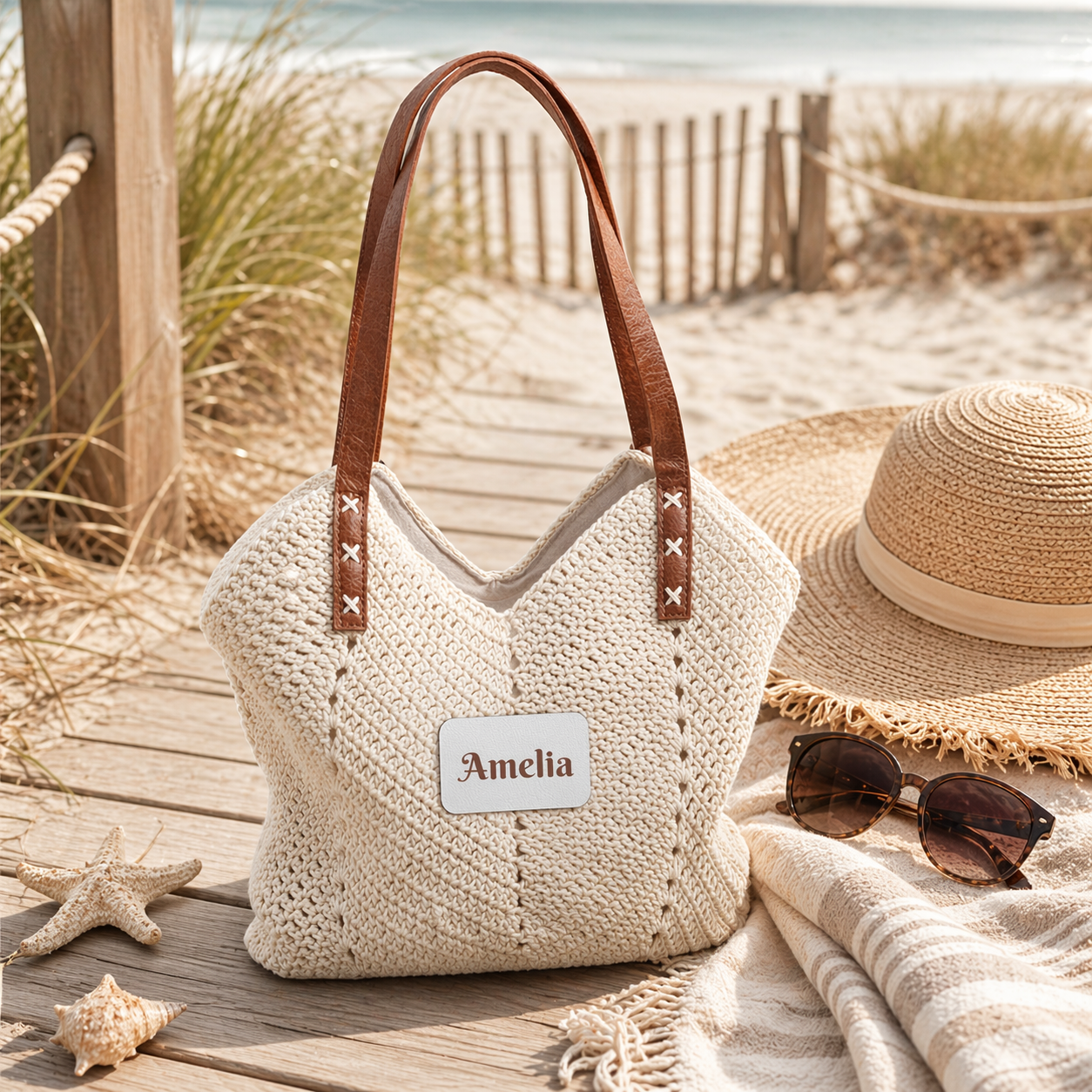 Personalized Woven Straw Tote Bag — Custom Name  Beach & Market Tote