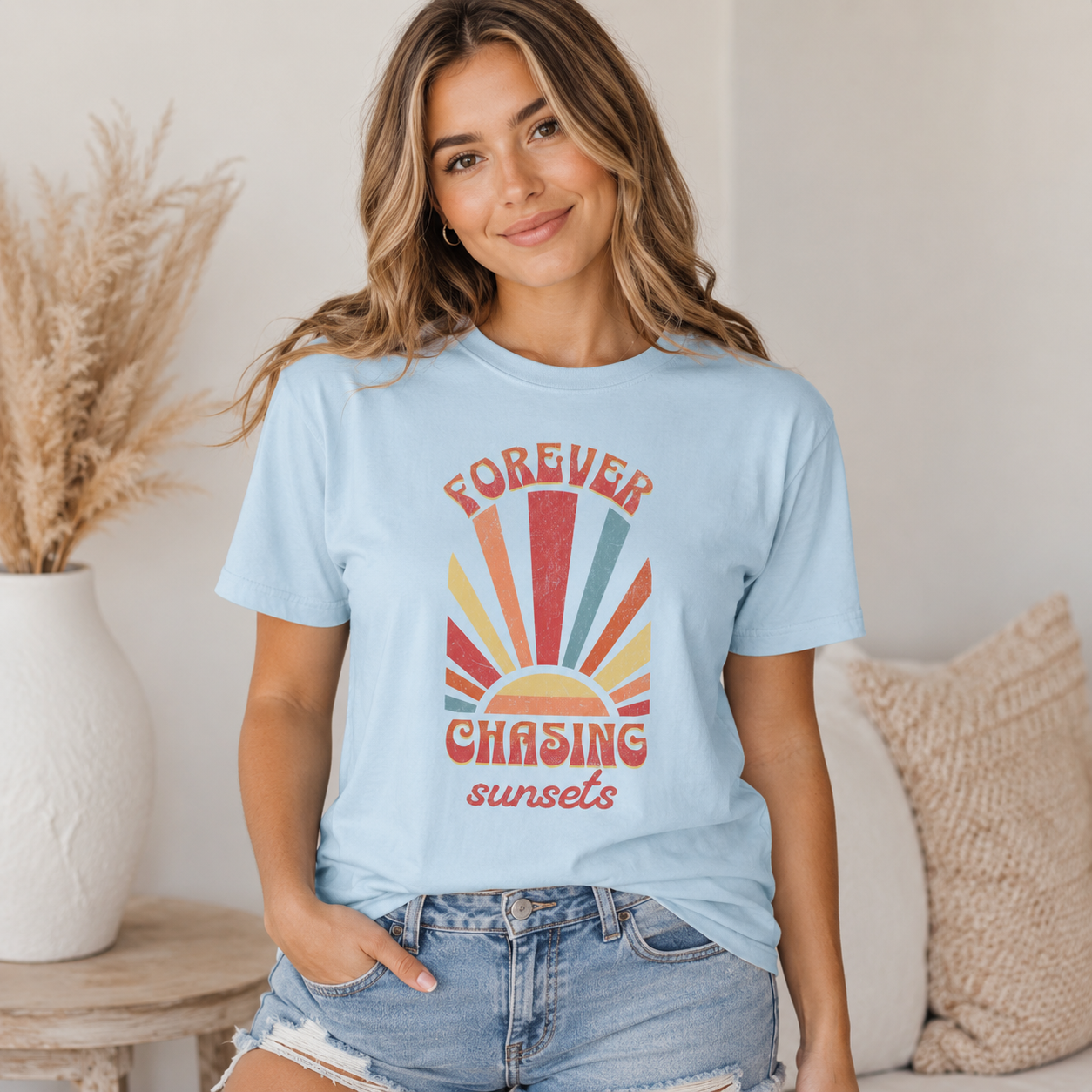 Forever Chasing Sunsets T-Shirt — Retro Sunrise Graphic Tee