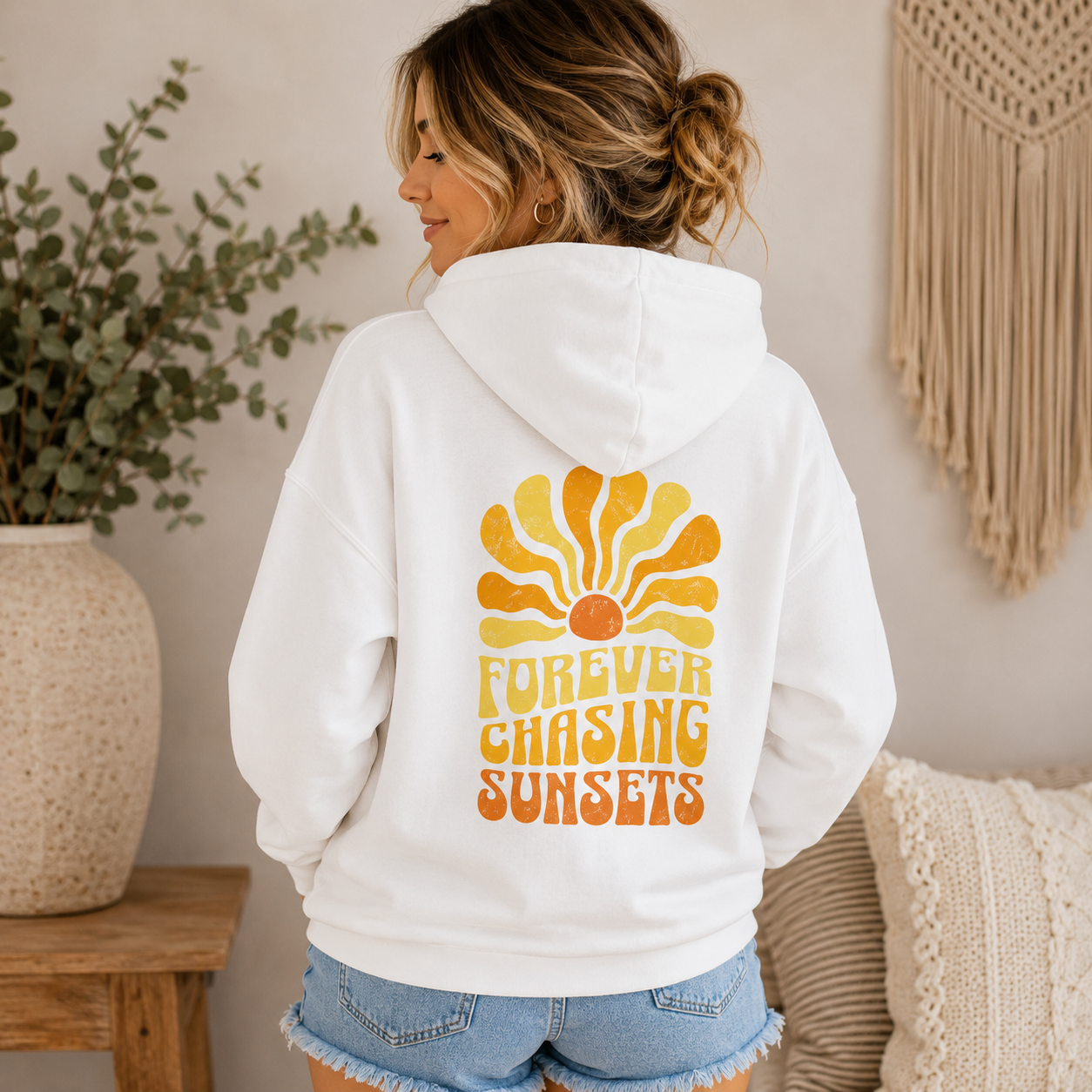 Forever Chasing Sunsets Retro Sunset Graphic Hoodie