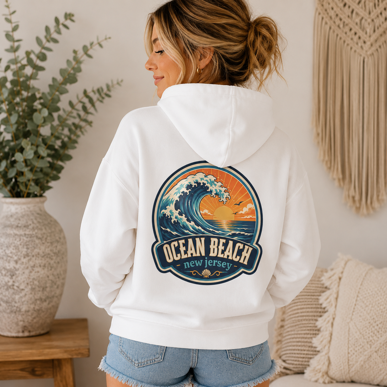Ocean Beach Hoodie — Vintage Ocean Wave "Ocean Beach New Jersey" Sweatshirt