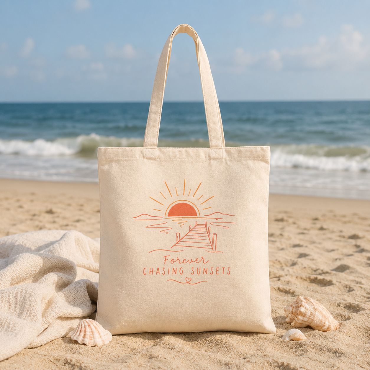 Canvas Tote Bag - "Forever Chasing Sunsets" Beach Sunset Print