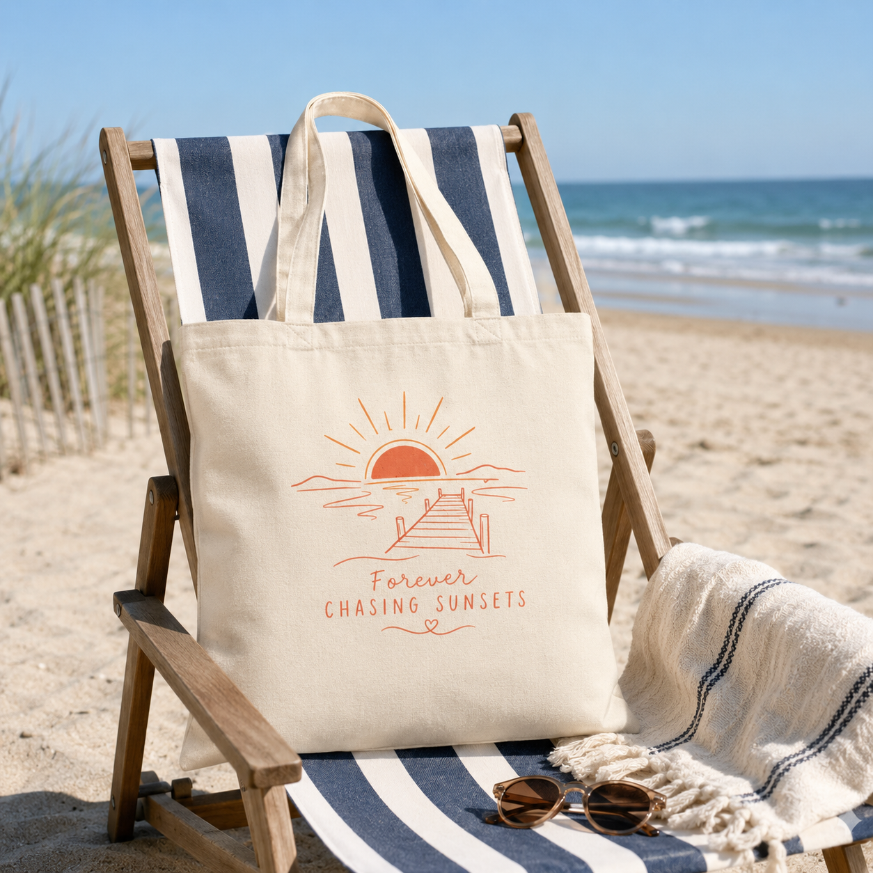 Canvas Tote Bag - "Forever Chasing Sunsets" Beach Sunset Print