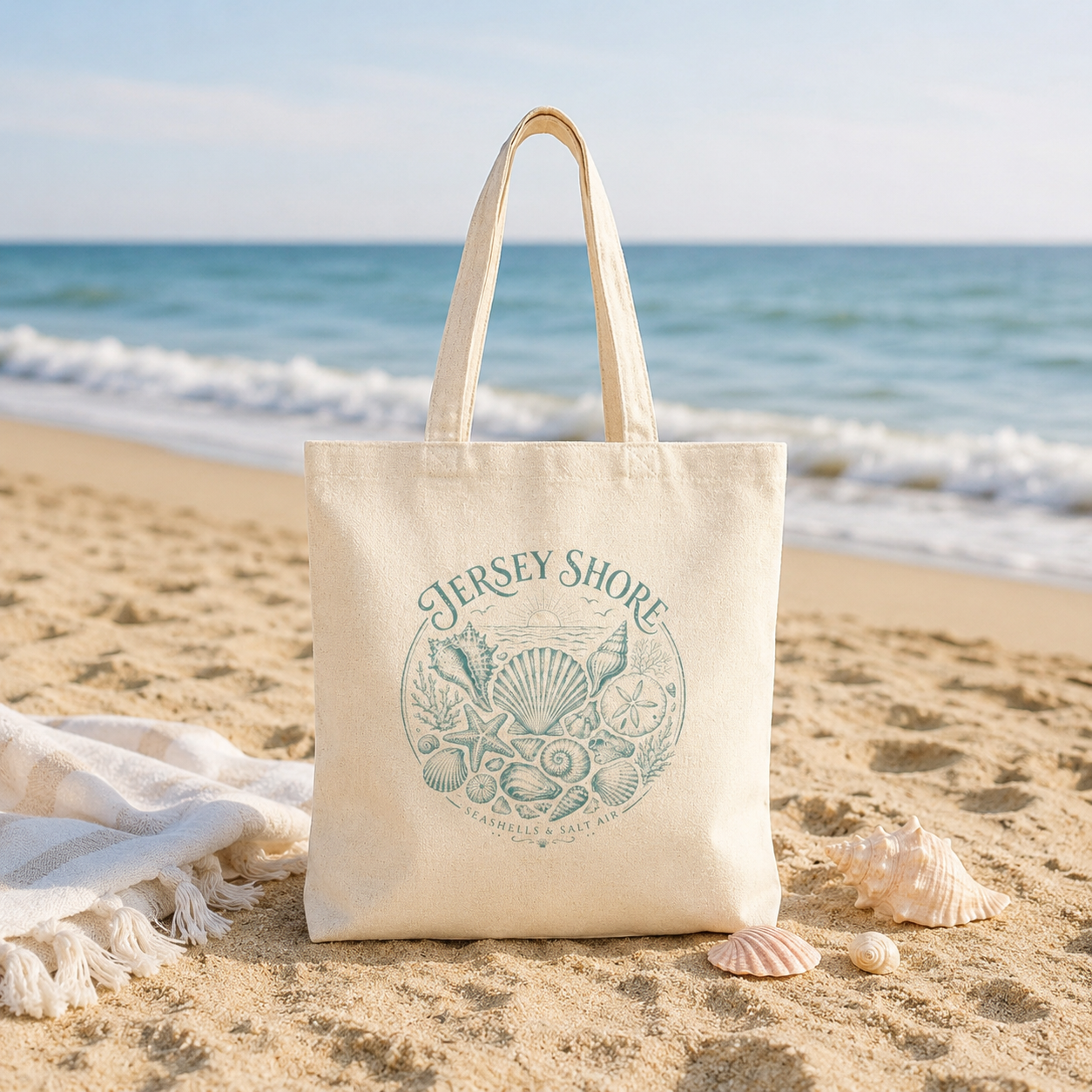 Jersey Shore Seashell Canvas Tote