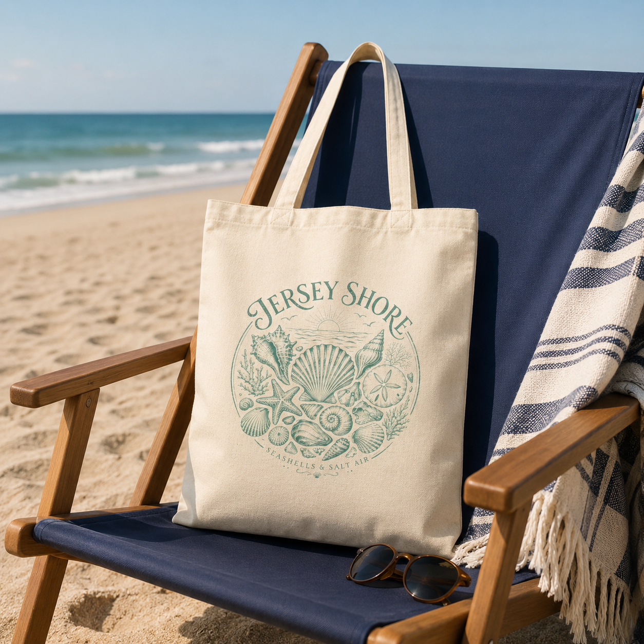 Jersey Shore Seashell Canvas Tote