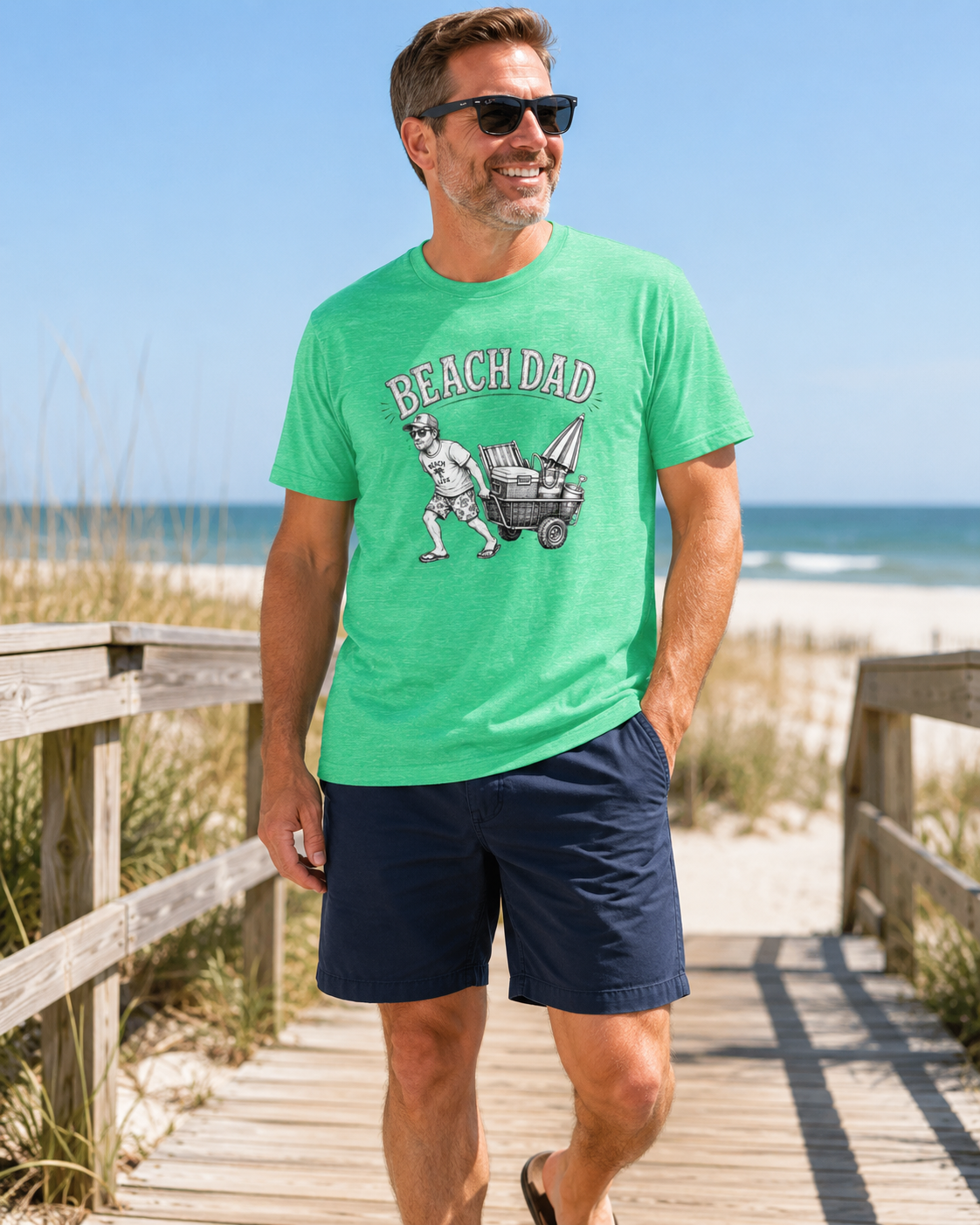 Beach Dad T-Shirt — Vintage Beach Cart Graphic Tee for Dads (Father's Day Gift)