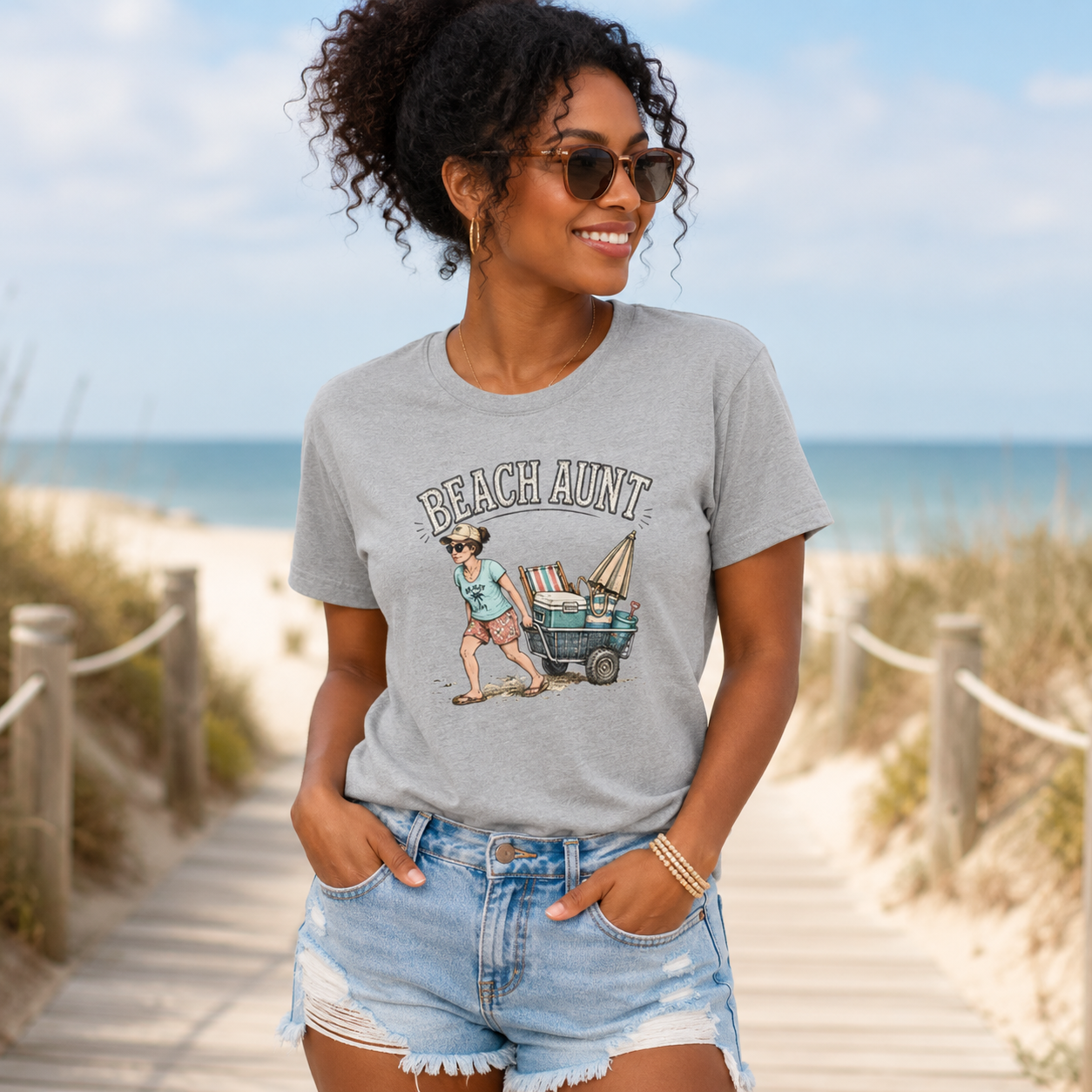 Beach Aunt T-Shirt — Vintage Beach Cart Graphic Tee for Fun Family Vacations