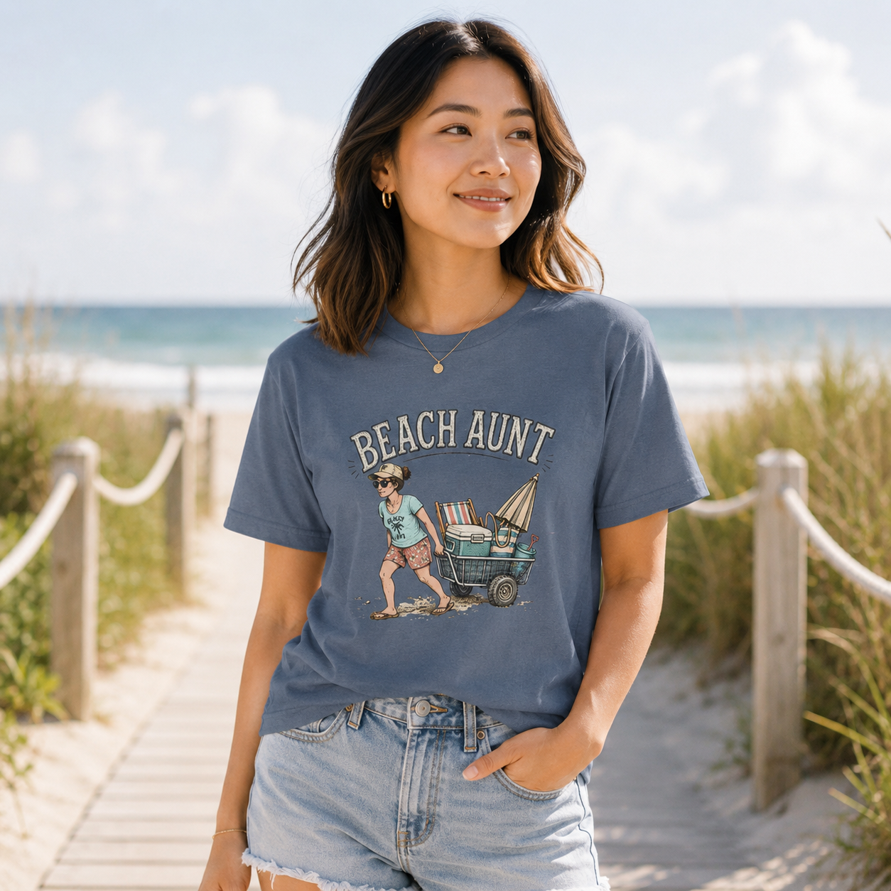 Beach Aunt T-Shirt — Vintage Beach Cart Graphic Tee for Fun Family Vacations