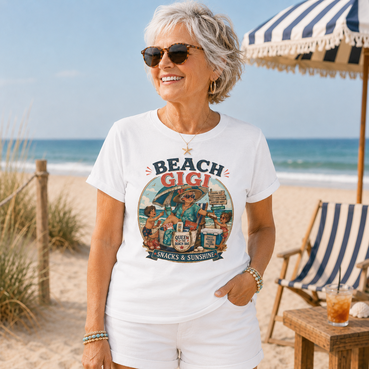 Beach Gigi T-Shirt — Vintage Coastal Grandma Graphic Tee