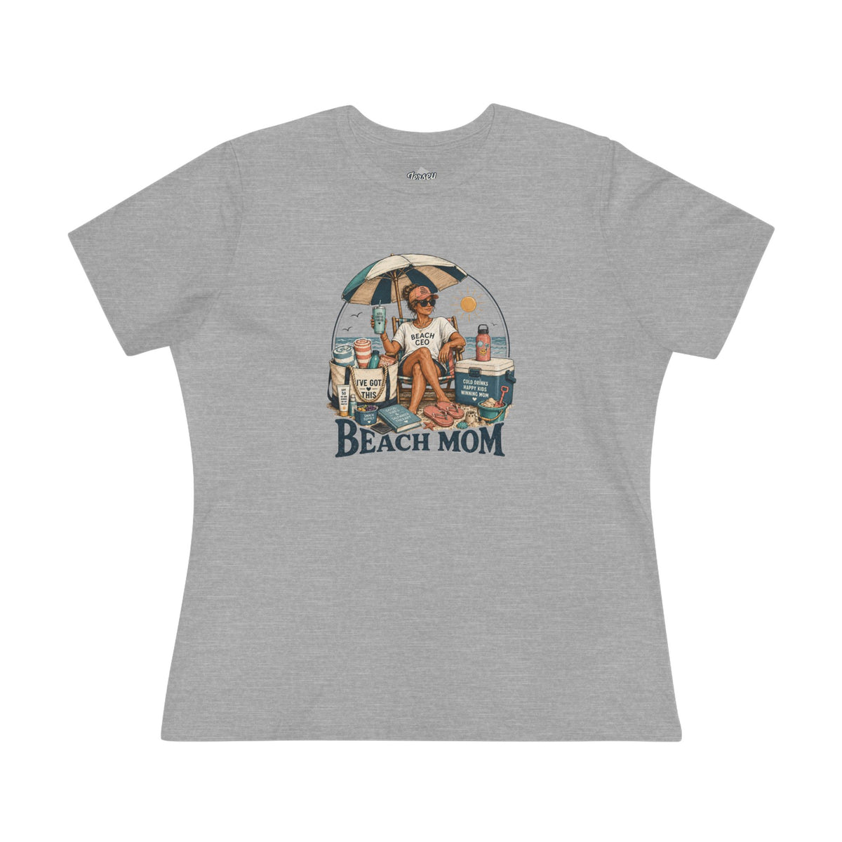 Beach Mom T-Shirt — Women's Cotton Tee with Retro Beach Scene