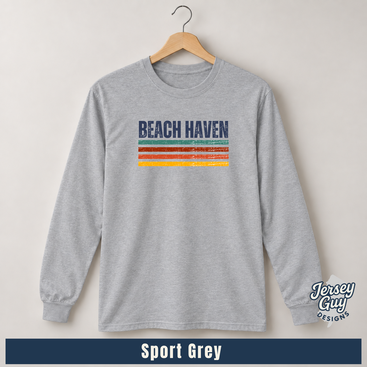Beach Haven NJ Retro Stripe Long Sleeve Tee