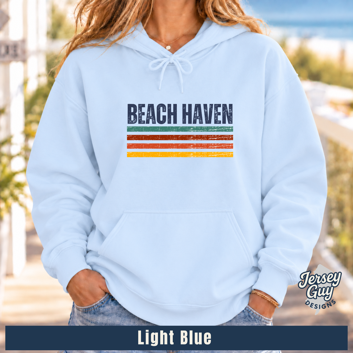 Beach Haven NJ Retro Stripe Pullover Hoodie